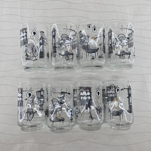 Juego de 8 vasos vintage de muebles de curiosidades coloniales negros/blancos/dorados Libbey - Imagen 1 de 11