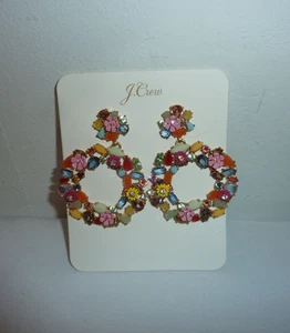 New JCREW Colorful Floral Hoop Earrings in Multi Color $69 G3346 - Picture 1 of 3