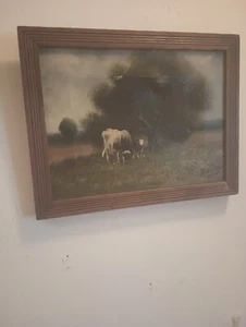 Antikes signiertes Durant Öl auf Leinwand Kühe Gemälde restaurierungsbedürftig... - Bild 1 von 7