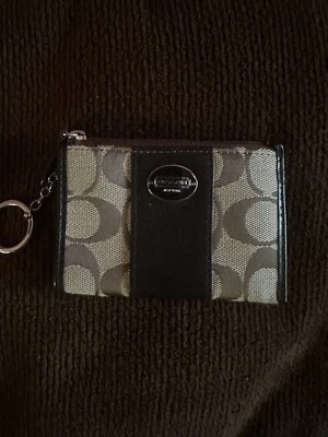 Cartera monedero Coach de lona/cuero llavero cartera marrón Foto 1 de 4