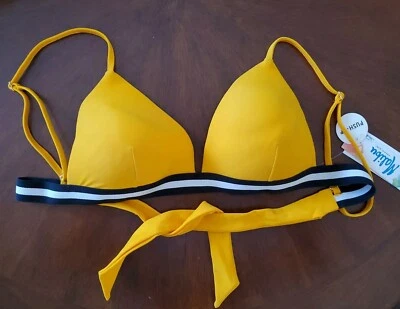 Malibu Dream Girl Size (M) Medium Yellow Swim Suit Top Triangle Bikini Tie Back - Image 1 of 4