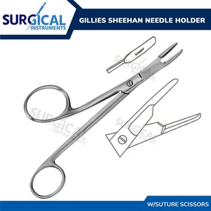 Gillies Sheehan Needle Holder With Suture Scissors Straight 6" German Grade - Picture 1 of 3