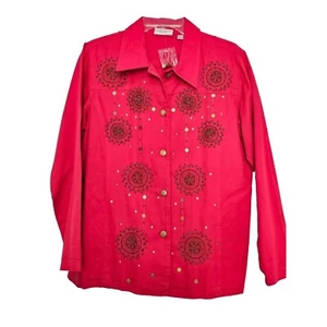 Vintage Quacker Factory Jacket Small Red 100% Cotton Beaded Lined Womens - Picture 1 of 6