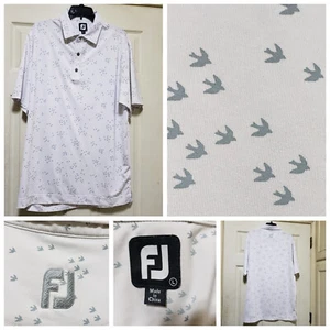 Foot Joy Polo Shirt Mens Large White Golf Birds AOP Performance Stretch Active - Picture 1 of 15