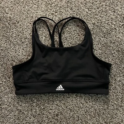 Adidas lined black youth 16  2 strap back cross sports bra climalite - Image 1 of 4