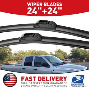 24"&24" Front Bracketless Windshield Wiper Blades For 2002-2008 Dodge Ram 1500 - Picture 1 of 12