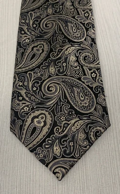 Chaps 100% Silk Tie, Paisley print Black Gray Tan colors, 61 inches - Image 1 of 4