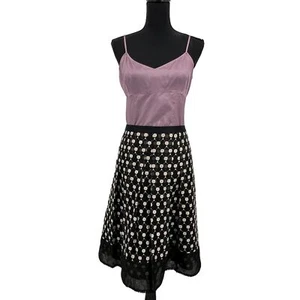 Falda clásica Ann Taylor negra de seda bordada a lunares ropa de trabajo profesional talla 12 - Imagen 1 de 8