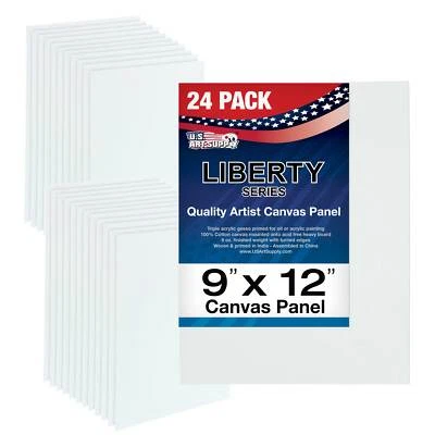 Blank Cotton Canvas Panels 9"x12" 24-Pack Mounted Art Boards Paint Supplies - Image 1 of 4