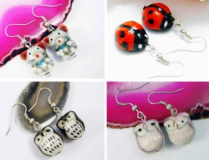 Dulces pendientes para niños pendientes de porcelana búho ratones escarabajo mariano pendientes - Imagen 1 de 5