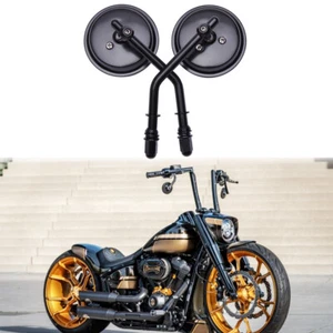Black Motorcycle Round Rear View Mirrors For Harley Davidson Fatboy Anniversary - Picture 1 of 10