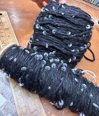 raw silk yarn hand dyed trim 1/8" glass beads saucers 10yds black USA - Image 1 of 4