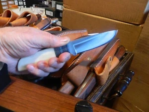 ANZA KNIVES 8" WHITE BONE & BLUE WOOD HANDLES VERY SHARP FILESTEEL BLADE LEA. SH - Picture 1 of 21
