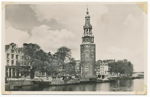 Amsterdam Netherlands Montelbaanstoren Tower on Oudeschans Canal Boat and Barges - Picture 1 of 2