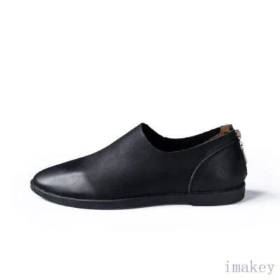 Mens Round Toe Driving Leather Flats Loafers Back Zipper Casual Work Club Shoes - Image 1 of 4