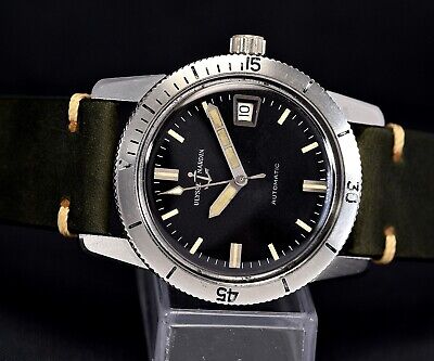 Vintage ULYSSE NARDIN Diver 20atm, steel 37case, Black Dial, 1966 gents watch