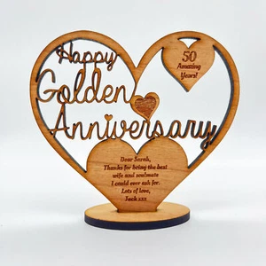 Happy Golden Anniversary 50 Years Heart Personalised Keepsake Engraved Gift - Picture 1 of 3