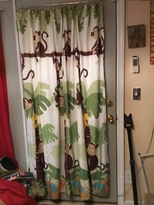Bath in Style - Monkey Pattern Shower Curtain/Window Curtain w/Matching Hooks - Image 1 of 4