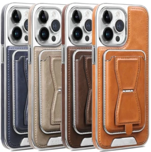 Invisible Folding Stand Magnetic Card Bag Phone Case for iPhone 16/15/14 Series - Picture 1 of 14