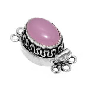 1 Pc Rose Quartz Box Clasp 3 Strand Antique Sterling Silver Plated - Picture 1 of 3