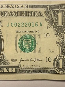 2016 Year Note Three In A Row 2s Fancy Serial Number One Dollar Bill Full House - Picture 1 of 10