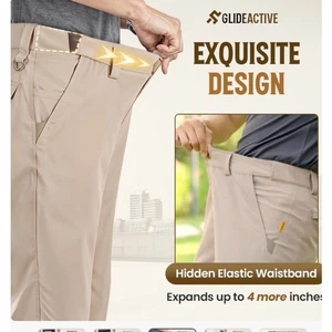 GlideActive Pants Mens Size 2X 38" Waist Khaki Athleisure NEW EXPANDABLE WAIST - Picture 1 of 15