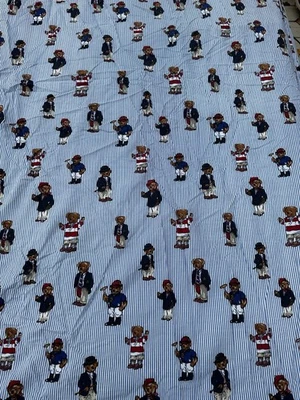 Sábana Ajustable Ralph Lauren Polo Oso Azul Oxford Rayas Queen Foto 1 de 4