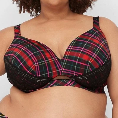Sujetador Lane Bryant Cacique Comfort Bliss Cobertura Completa 54DDD *A Cuadros con Encaje* ¡NUEVO CON ETIQUETAS! Foto 1 de 2