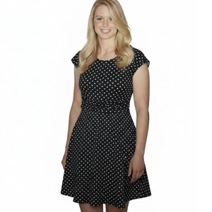 RETROLICIOUS gepunktetes Kleid Damen L geraffte Taille Flügelärmel Freizeit Made in USA - Bild 1 von 8