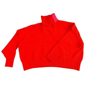 ADIDAS IVY PARK Cropped Oversized Turtleneck Sweater Red Pink Stripe Large - Picture 1 of 8