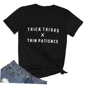 Women Cute Thick Things Graphic T-Shirt Juniors V-Neck Tops - Picture 1 of 4