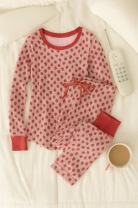 Vintage 90s Victoria Secret Strawberry Thermal Pajama Set - Large, Pink Coquette - Picture 1 of 12