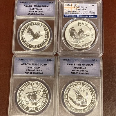 Silver ‘Kookaburra’ Collection 1992/94/96/24. MS70. DCAM  4 Oz Total Graded - Image 1 of 4