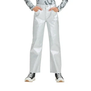 Art Class Girls High-Rise Baggy Metallic Wide Leg Denim Pant Silver Gray 14 - Picture 1 of 8