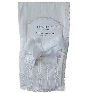 Bonbini Bamboo Swaddle Baby Blanket - White 40" X 36" Scallop Edge - Picture 1 of 4