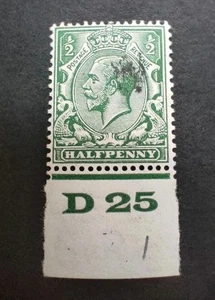 GB KGV 1924-26 1/2d Green. SG418. Control number D25. Mounted Mint. - Picture 1 of 2