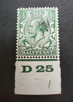 GB KGV 1924-26 1/2d Verde. SG418. Número de control D25. Montado como nuevo. Foto 1 de 2