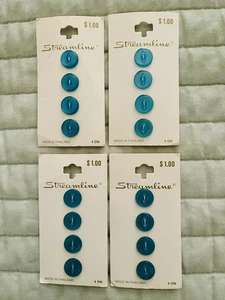 16 Vintage Streamline 2-Hole Buttons 4 on Original Card Blue/Teal  7/16” NOS - Picture 1 of 3