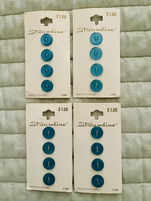 16 Vintage Streamline 2-Hole Buttons 4 on Original Card Blue/Teal  7/16” NOS - Image 1 of 3