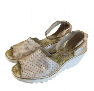 Fly London Shoes Womens Size 10.5 US 43 EU Wedge Sandals Perforated Leather - Picture 1 of 5
