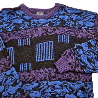Suéteres de Colección Años 90 New Era Para Hombres Medianos Azul Tejido Geométrico Pullover Hecho en EE. UU. Foto 1 de 4
