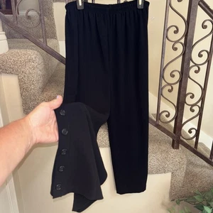 RARE BLANQUE Pullon Pants Sz 2=Lg Black Pull On Wide Hem W/Buttons Dressy Formal - Picture 1 of 8