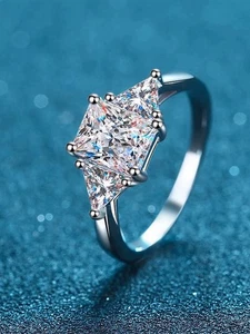2ct Radiant Cut Simulated Diamond Trilogy Engagement Ring 14K White Gold Plated - Picture 1 of 5