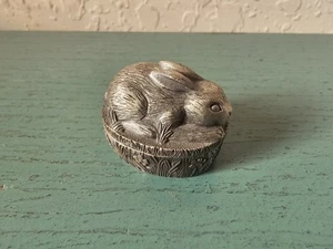 Vintage Pewter Bunny Trinket Box W/"Some Bunny Loves You" Inside-Very Good - Picture 1 of 8