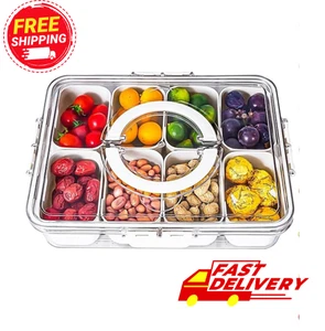 Divided Serving Tray with Lid and Handle - Snackle Box Container for Snacks - Picture 1 of 4