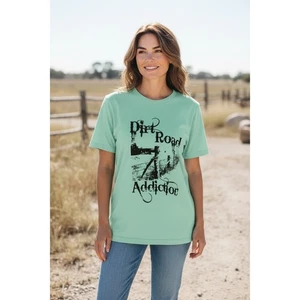 Jerzees Dirt Road Addiction Graphic T Shirt Mint Green Women's Size Large - Picture 1 of 4