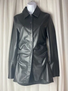 ZARA Faux Leather Shirt Dress Womens Size Small Black Mini - Picture 1 of 10