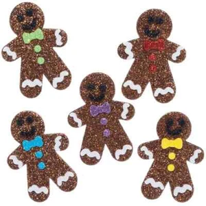 50 Asst Self Adhesive Colourful Glitter Gingerman Shapes New - Picture 1 of 3