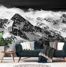 Papier Paint Intissé Panoramique Montagnes Noir et blanc Chambre Trompe l'oei