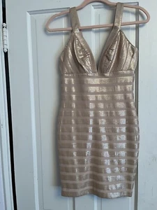 DRESSES Gown WOMEN Gold Short size small - Picture 1 of 8